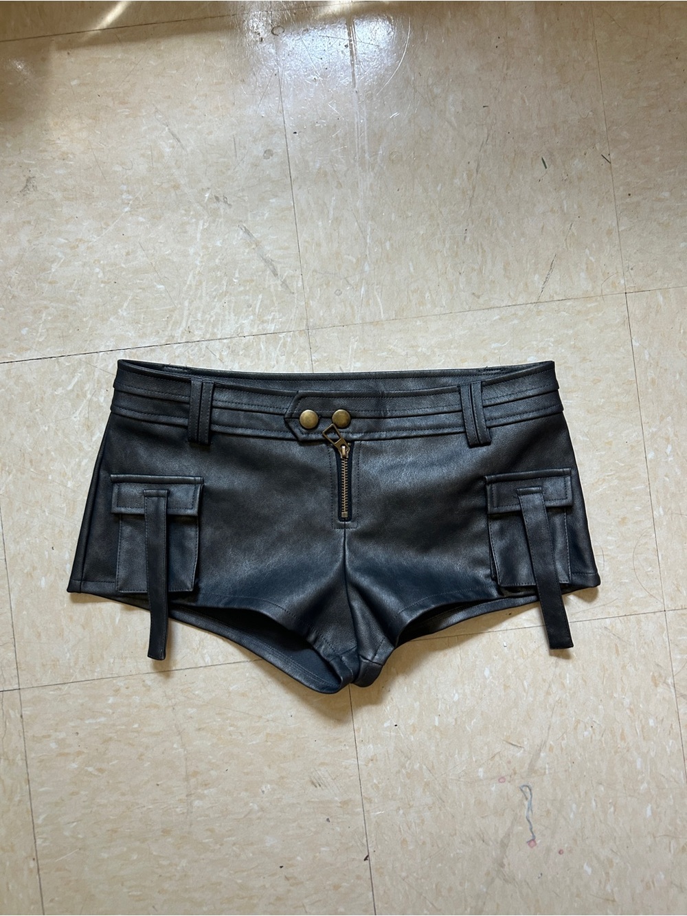 Edikted Black Faux Leather High-Waist Cargo Shorts